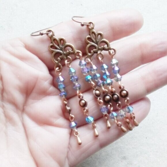 Sparkling Blue Chandelier Dangle Earrings! Enhance + Lean into Your Femininity - Picture 4 of 8
